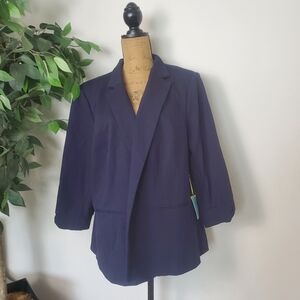 CECE Open Front Cardigan Blazer Navy Blue 3/4 Sleeve Womens Size 3X